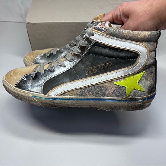 Golden Goose Slide Double Quarter Suede Toe Camo Print Leather Star High Sneaker - Picture 4 of 16